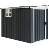 Outsunny 7.6 x 4ft Garden Metal Shed, Outdoor Storage Shed with Window, 2 Vents and Lockable Door for Garden, Patio, Dark Grey(m-1)