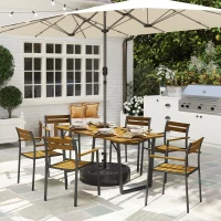Outsunny Seven-Piece Wood Panel Patio Dining Set - Brown/Black(m-2)