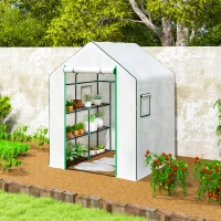 Outsunny 143 x 140cm Walk-In Greenhouse, with Accessories - White(m-8)