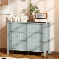 HOMCOM Fluted Dresser, 6 Drawer Chest of Drawers for Bedroom, Living Room, Hallway, Closet, Green(m-2)