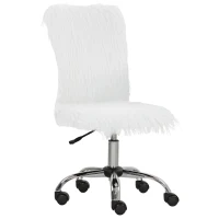 HOMCOM Plush Office Desk Chair, Modern Armless Swivel Vanity Chair with Adjustable Height for Home Office, Bedroom, Living Room, White(m-10)