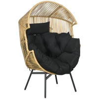 Outsunny String Rattan Egg Chair, with Padded Seat Cushion - Sand/Black(m-10)
