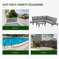 Outsunny 4 Pieces Aluminium Garden Furniture Set L Shape Sofa Set with Tables, Cushions for Indoor, Garden, Patio, Dark Grey(m-5)