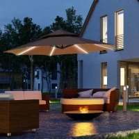 Outsunny 3m LED Light Overhanging Parasol - Coffee(m-2)