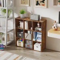 HOMCOM 3-tier 9 Cubes Storage Unit Particle Board Cupboard Bookcase Organiser Home Office Shelves, Rustic Brown(m-7)