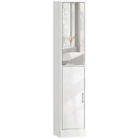 kleankin Tall Bathroom Cabinet with Mirror and Adjustable Shelf - High Gloss White(m-10)