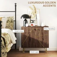 HOMCOM Sideboard Storage Cabinet with Golden Lines, Modern Luxury Living Room Cabinet with Adjustable Shelf, Steel Harpin Legs, Brown(m-4)