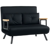 HOMCOM 4-in-1 Velvet-Feel Double Sofa Bed, with Pillows - Black(m-1)
