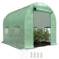 Outsunny Walk-In Garden Polytunnel Greenhouse with Steel Frame, PE Cover, Roll-Up Door and 4 Windows, 2.5 x 2m, Green(m-10)