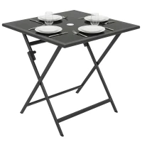 Outsunny Folding Outdoor Dining Table, Square Garden Table Tempered Glass Top with Parasol Hole Garden Patio, 70 x 70 x 70 cm(m-10)