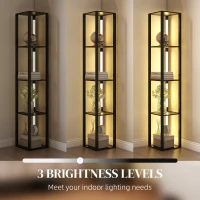 HOMCOM LED Floor Lamp with Shelves, Modern Dimmable Standing Lamp with 3 Brightness Levels and Foot Switch for Living Room, Bedroom, Office, Black(m-5)