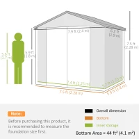 Outsunny 7.9ft x 6.2ft Aluminium Frame and Plastic Wall Shed, with Foundation - Cream White(m-3)