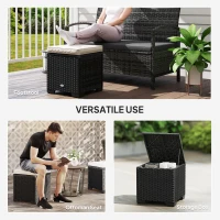 Outsunny Set of 2 Rattan Storage Ottoman, Outdoor Footstool with Removable Cushions, Garden Storage Seat for Balcony, Porch, Living Room, Cream(m-7)