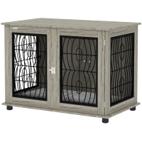 PawHut Indoor Dog Crate Furniture End Table with Soft Washable Cushion, Lockable Front Door, for Large Dogs - Grey(m-11)