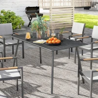 Outsunny Rectangle Garden Table with Slat Top, Steel Frame, Outdoor Table for 6 Person, 150 x 80 x 74 cm, Grey(m-2)