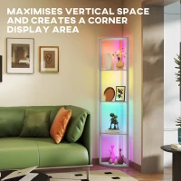 HOMCOM RGB LED Floor Lamp with Shelves, 5-Tier Dimmable Standing Lamp with Adjustable Brightness and Remote Control, Modern Corner Display Shelf Unit for Living Room Bedroom Office, Grey(m-6)