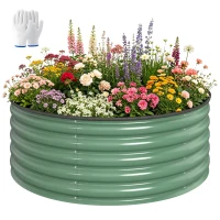 Outsunny Galvanised Raised Garden Bed with Safety Edging, Outdoor Raised Planter Box with Gloves, 120 x 120 x 43cm, Light Green(m-10)