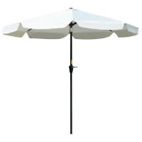 Outsunny 2.7m Patio Parasol Garden Umbrellas with Aluminium Pole, UPF 50+ Outdoor Sun Shade Table Umbrella with Tilt, Crank, 8 Ribs, Ruffles, White(m-11)