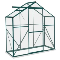 Outsunny 6 x 2.5ft Polycarbonate Greenhouse Walk-In Green House with Rain Gutter, Sliding Door, Window, Foundation, Green(m-11)