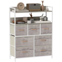 HOMCOM Rustic Chest of Seven Fabric Drawers - Natural Wood Finish(m-10)