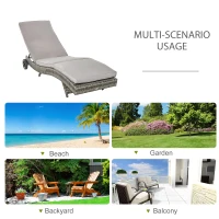 Outsunny Patio Wicker Chaise Lounge Chair, Outdoor PE Rattan Sun Lounger with Adjustable Backrest and 2 Wheels, Grey(m-5)