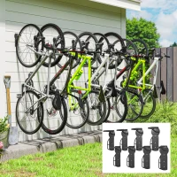 SPORTNOW 8 Pack Bike Rack, Wall Mounted Bicycle Hanger Hook, Foldable Garage Bike Wall Rack, Bicycle Storage Holder for Indoor Outdoor Use(m-2)