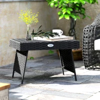 Outsunny Foldable Outdoor Side Table, Rattan Garden Coffee Table with Steel Frame, Space Saving Bistro Garden Furniture for Patio, Balcony, 60 x 41 x 41 cm, Black(m-2)