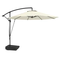 Outsunny 3(m) Garden Cantilever Parasol with Fillable Base up to 90kg, Wind Protection Strap, Cover, Round Banana Hanging Umbrella with Crank Handle and Tilt, UPF50+ Patio Umbrella, Cream(m-1)