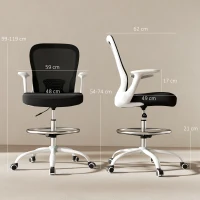 HOMCOM Draughtsman Chair, Mesh Drafting Chair, Ergonomic Office Chair with Flip-up Armrest, Adjustable Foot Ring, Black White(m-3)