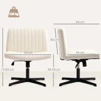 HOMCOM Armless Office Chair No Wheels, Linen Fabric Criss Cross Legged Desk Chair with Wide Seat, Thick Padding, Tilt Function, Height Adjustable Swivel Computer Seat for Home, Cream(m-3)