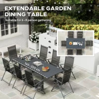 Outsunny Aluminium Extending Garden Table with Slatted Top for 6-8 Person, 160/220 x 90 x 73 cm, Grey(m-4)