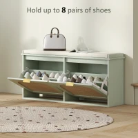 HOMCOM Boho Shoe Bench with Padded Seat and 2 Flip-Drawers - Light Green(m-6)