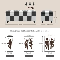 HOMCOM Storage Ottoman, Storage Bench with Wood Legs, Footstool, Footrest with Velvet Surface for Bedroom, Hallway, Living Room, 114 x 47 x 47 cm, Dark Grey and White(m-3)