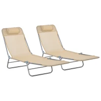 Outsunny Set of Two Steel Frame Sun Loungers, with Reclining Backs - Brown(m-1)