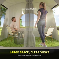 Outsunny 4 Man Tunnel Tent, Family Camping Tent with Porch, Bedroom and Living Area, Sewn in Groundsheet, 3000mm Waterproof, Portable with Bag for Hiking, Festival, Backpacking, Khaki(m-5)