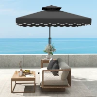 Outsunny 2.5m Cantilever Parasol with Easy Lever, Square Double Top Garden Parasol Umbrella with Ruffles and Cross Base, Overhanging Outdoor Sun Shades, Black(m-9)