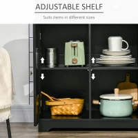 HOMCOM Sideboard with Rubberwood Top and Adjustable Shelves for Dining Room, Kitchen - Black(m-5)