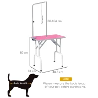 PawHut 32" Foldable Dog Grooming Table Pet Drying Beauty Table Adjustable Fixed Arm Rubber Top, Pink(m-3)