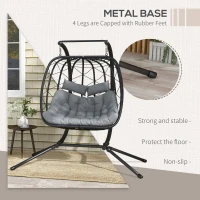 Outsunny Two-Seater Steel Frame Hanging Egg Chair - Black(m-5)