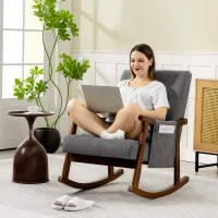 HOMCOM Wood Frame Rocking Accent Chair - Grey(m-8)