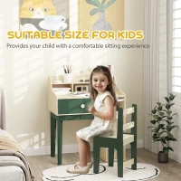 AIYAPLAY Kids Desk and Chair Set with Storage Shelves and Drawer, Green(m-7)