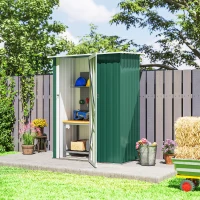 Outsunny 5ft x 3ft Garden Storage Shed, Galvanised Outdoor Metal Shed Waterproof with Sloped Roof, Lockable Door for Patio Tools, Equipment, Green(m-7)
