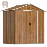 Outsunny 6.5 x 3.5ft Metal Garden Storage Shed - Brown Wood Effect(m-10)