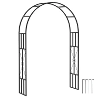 Outsunny Steel Garden Arch, 2.2m High x 1.5m Wide Metal Garden Trellis for Climbing Plants Roses Wisteria Vines, Outdoor Wedding Arch for Bridal Party Ceremony Decoration, Black(m-10)