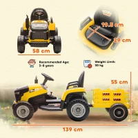 AIYAPLAY 12V Ride on Tractor and Trailer with Remote Control, Music, Shifter, Start-Up Sound, for Kids Ages 3-8 Years, Yellow(m-3)