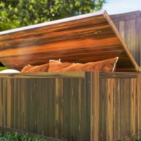 Outsunny Wood Storage Bench for Patio Furniture, Outdoor Garden Seating Tools, Brown(m-9)