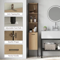 HOMCOM Tall Bathroom Cabinet with Open Shelves and Adjustable Shelf - Natural Wood Finish(m-6)