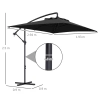 Outsunny 3m Cantilever Overhanging Parasol, with Cross Base - Black(m-3)