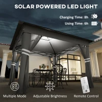 Outsunny 3.36 x 3.36m Pop Up Gazebo Party Tent with Solar-Powered LED Lights, Adjustable Event Shelter with Netting, Grey(m-4)