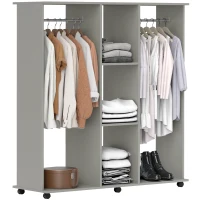 HOMCOM Open Wardrobe Double Mobile Storage Shelves Organizer W/6 Wheels-Grey(m-10)